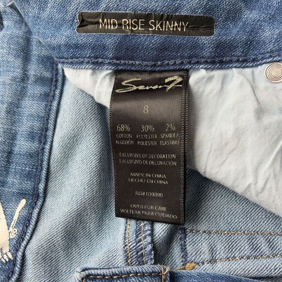 Seven7 Women's Mid Rise Skinny Jeans Pearl Embellished Blue Size 8 - Picture 9 of 11